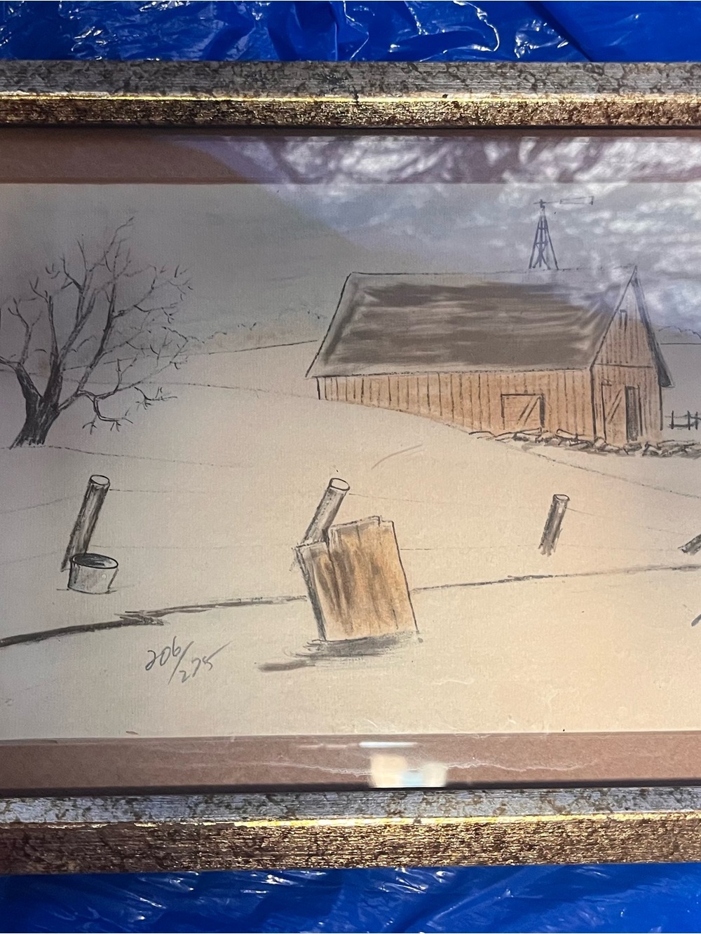 Rustic Barn Sketch Wall Art in Brown - Unbranded Framed Print